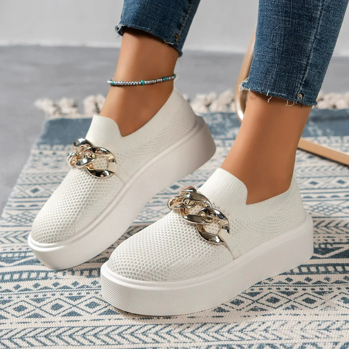 Breathable Slip-On Sneakers for Women – Stylish & Comfortable Platform Design - Image 3