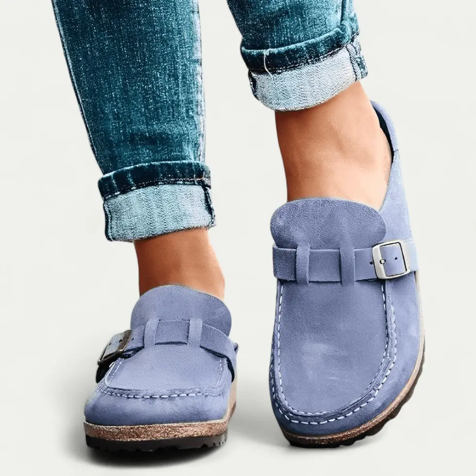 Women's Comfort Suede Mules with Buckle Detail - Image 6