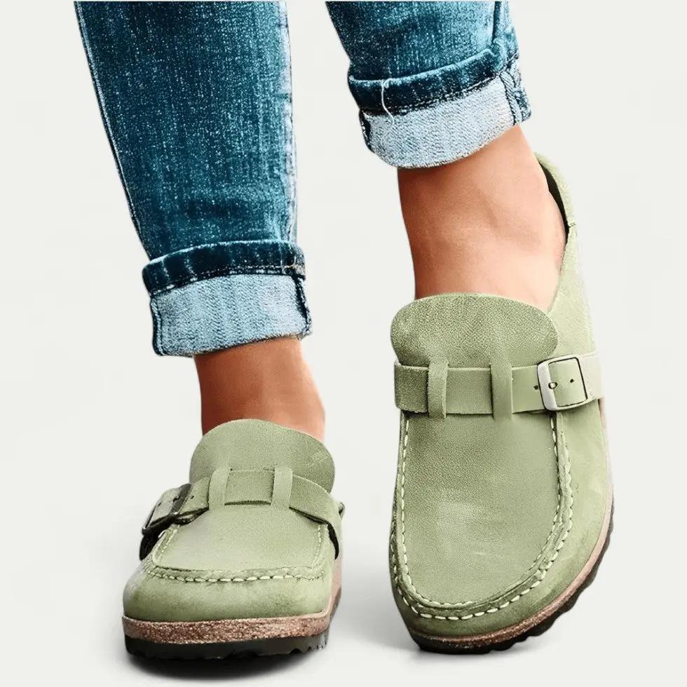Women's Comfort Suede Mules with Buckle Detail - Image 8
