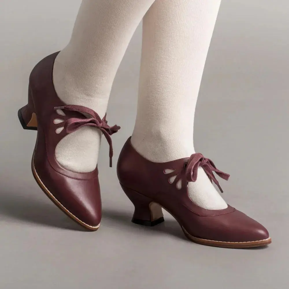 Vintage Mary Jane Heels – Retro Lace-Up Cutout Dress Shoes for Women - Image 3